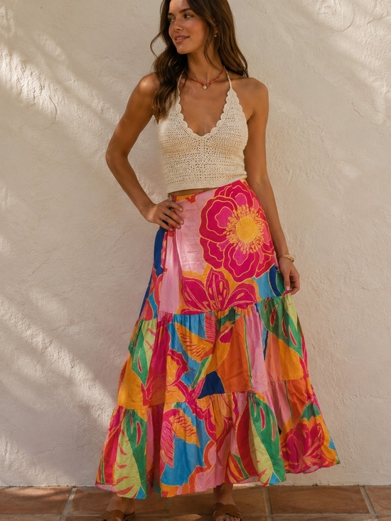 Maude Vivante Dresses & Skirts - Maude Vivante NWT Bright Floral Tiered Maxi Skirt - Pink Multi XL